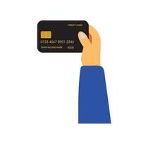 hand holding credit card in flat style design. vector