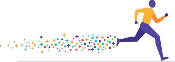 Running man in a vibrant, dynamic scene with colorful motion effects in flat art vector