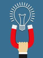 Magnet with bulb, idea concept vector