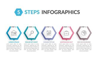 Infographic template with five hexagons with line icons, process chart, creative business infographics vector