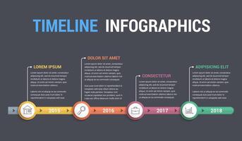 Timeline infographics template, four steps, workflow or process diagram, dark background vector