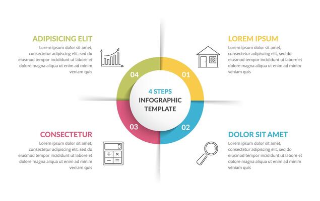 Circle diagran template with four steps or options