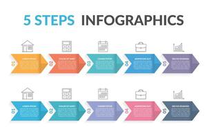 Two infographic templates with five steps with arrows vector