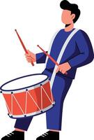 Drummer playing a red snare drum in a flat and colorful illustration vector