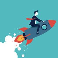 Businessman riding a colorful rocket in a flat design style illustration vector