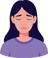 Sad woman with tears on her cheeks in flat art style expressing emotional distress and vulnerability vector
