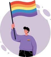 Person holding a rainbow flag in a flat and colorful style art vector