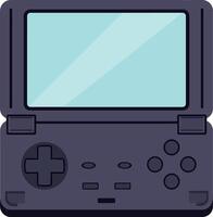 Portable handheld gaming console design in flat style showcasing buttons and screen in illustration vector