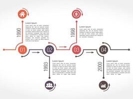 Horizontal timeline design template with numbers, icons, dates and place for text vector