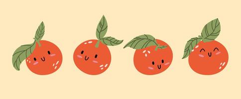 Cute kawaii orange. Oranges are characters in different positions. vector