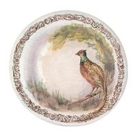 Sophisticated porcelain plate with a pheasant design in an Easter theme. Realistic hand drawn watercolor artwork with fine details. Perfect for card design. Ideal for festive decor and dinnerware. vector