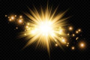 Golden light burst with sparkles on a black background vector