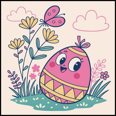 Springtime Easter T-Shirt - Cute Egg Character with Floral Background
