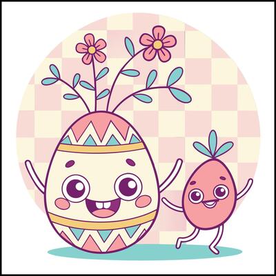 Adorable Easter T-Shirt - Egg Characters with Flowers and Happy Faces