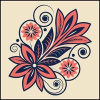 Geometric Flower Tee - Stylized Floral Pattern with Swirls and Leaves vector