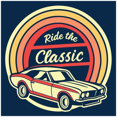 Retro Automotive T-Shirt - Ride the Classic- with Vintage Car and Sunburst Design