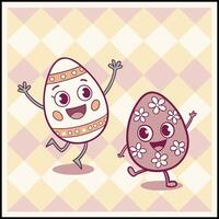 Whimsical Easter Design - Egg Character with Flowers and Smiling Egg Friend vector