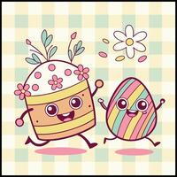 Happy Easter Tee - Egg Character with Flowers and Cheerful Design vector