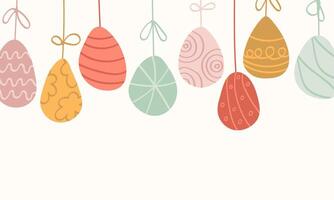 Greeting Banner with Holding Easter Eggs on white background. vector