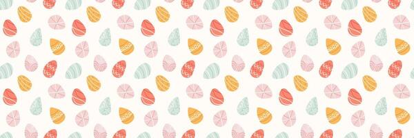 Pattern with Decorated Easter Eggs. Hand drawn Naive Eggs illustration. Seamless print on white background vector