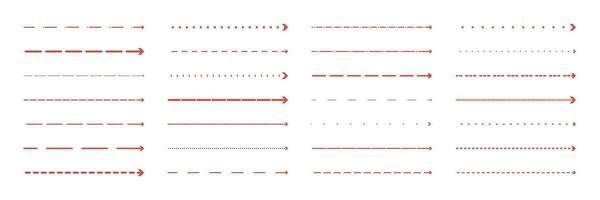 Set of arrows. Red dashed and dotted lines. Emphasis signs vector