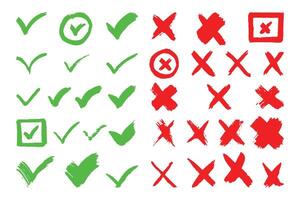 Green check mark and red cross sign element collections. vector