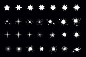 Shiny Star Shapes and Sparkles on Black Background vector