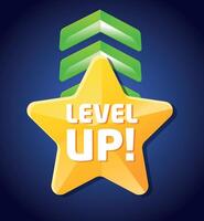 Level Up Badge with Green Arrows and Star. Growth and Progress Symbol with Upward Arrows vector