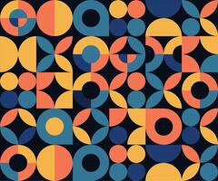 Abstract geometric pattern with colorful circles and shapes. A modern seamless abstract pattern with geometric shapes, circles, and bright colors in blue, orange, and yellow. vector