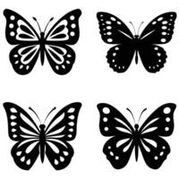 Four stylized butterfly silhouettes, with detailed wing patterns, set against a plain white background. vector
