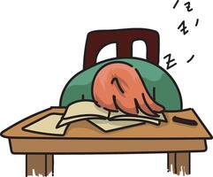 Student Sleeping While Reading, A Cute Moment of Exhaustion and Study, Blurring the Line Between Learning and Rest vector