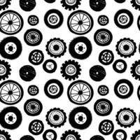 Automobile car tire parts seamless pattern with monochrome black and white elements background. vector
