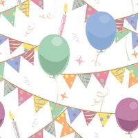The pattern is festive with flags, confetti streamers. Background for paper, fabric. vector