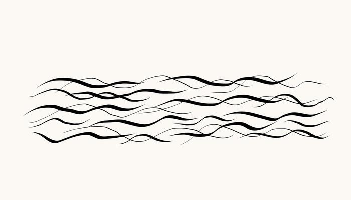 Waves on the Sea abstract linear drawing on isolated background. Hand drawn sketch with stormy water landscape in conceptual style for design, card, print, icon, logo, template. Nature, weather