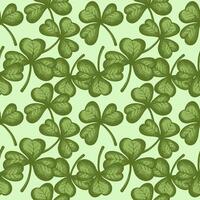 Clovers Saint Patrick's Day seamless pattern. Hand drawn repeating background with engraved Shamrock sketch. Design for St. Patrick Irish festival for flyer, card, paper, textile, wrapping vector