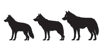 Three Unique Black Silhouettes Representing Wolves in Standing Poses with Varied Angles and Expressions vector