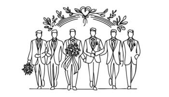 Wedding Line Art of Groom and Groomsmen vector