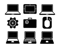 laptop elements bundle set silhouette design vector