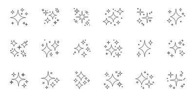 Sparkle And Shine Line Icon Set. Glimmer And Glow Outline Symbol Collection. Editable Stroke. Isolated Illustration vector