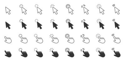 Mouse Cursor And Click Action Line And Solid Icon Set. Interactive Selection And Digital Navigation Symbol Collection. Isolated Illustration vector