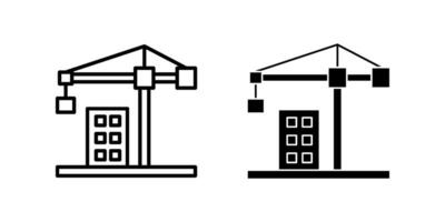 Crane with building icon set. Symbol isolated white background. illustration. color editable. vector