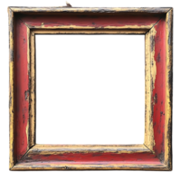 Red and Gold Frame Background, Distressed Wood Picture Frame with Transparent Overlay, Ideal for Design Projects png