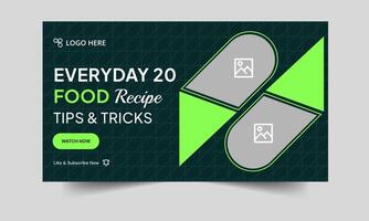 Recipe tips and tricks customizable youtube thumbnail banner template design, eps 10 file format vector
