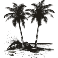 Palm Trees on Beach, Waves Crashing, Transparent Background png