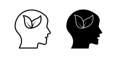 Leaf and Person Brain Ecology Environment Icon set.Symbol isolated white background. illustration. color editable. vector