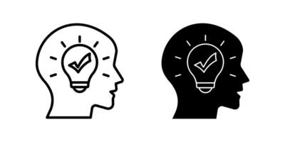 Head thinking with lightbulb Icon set.Symbol isolated white background. illustration. color editable. vector
