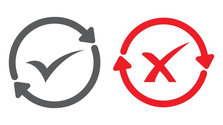 two arrows pointing to the left and right, with a check mark