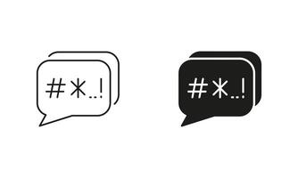 Cyberbullying Symbol. Speech Bubble With Censored Bad Words Pictogram. Swear And Argue Line and Silhouette Icon Set. Customer Complain. Editable Stroke. Isolated Illustration vector
