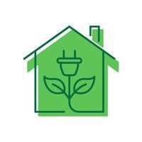 Natural Home with Green Energy Icon. Eco House with Leaf and Plug Pictogram. Ecology Real Estate Building Icon. Environment Conservation. Editable Stroke. Isolated Illustration vector