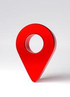Red pin isolated on white vertical background, GPS location map, pointer for destination photo
